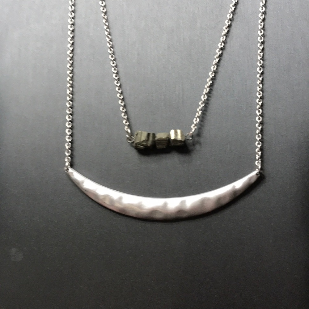 Silver Bar/Stone Nugget Necklace Duo